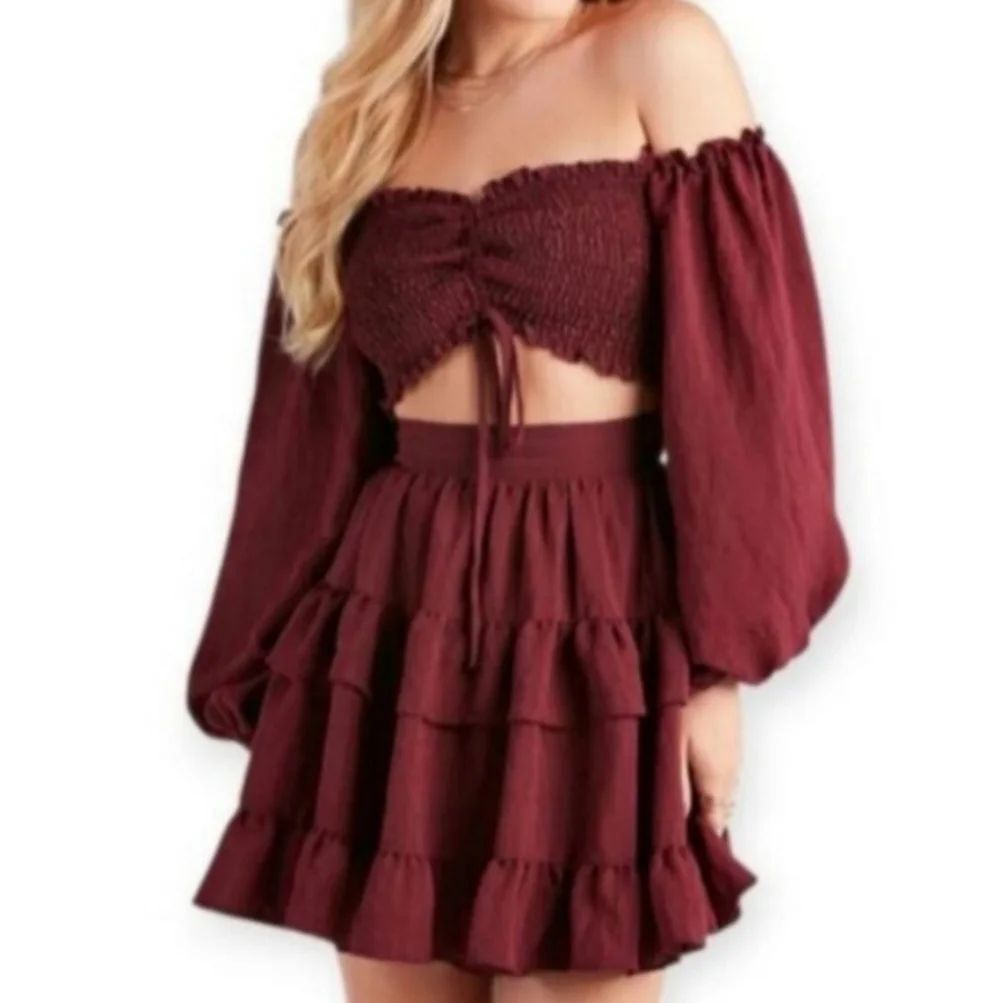 Windsor Burgundy So Sweet Ruffled Cutout Skater Dress Sz.S EUC.